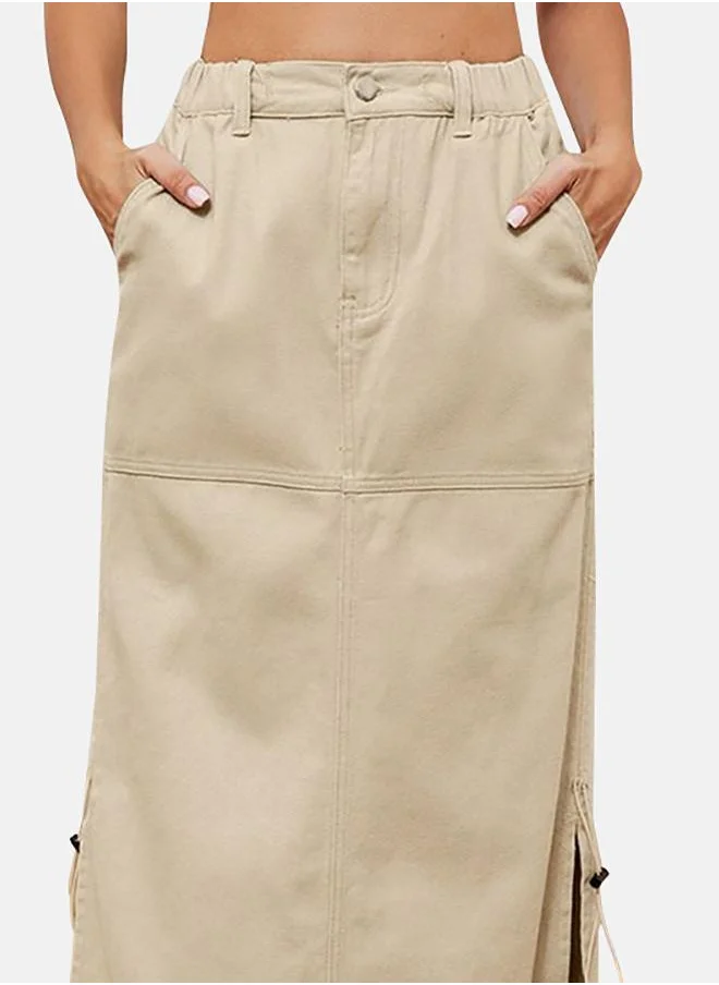 YUNIQEE Beige Denim Midi Skirts