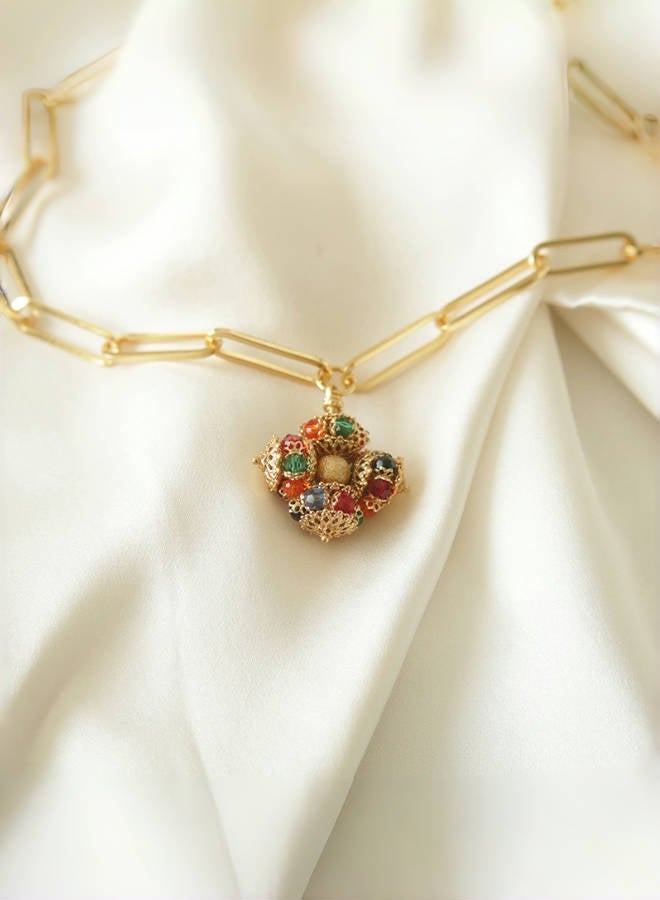 قلادة سلسلة الحظ الملونة العتيقة على شكل عجلة غزل - Image 1