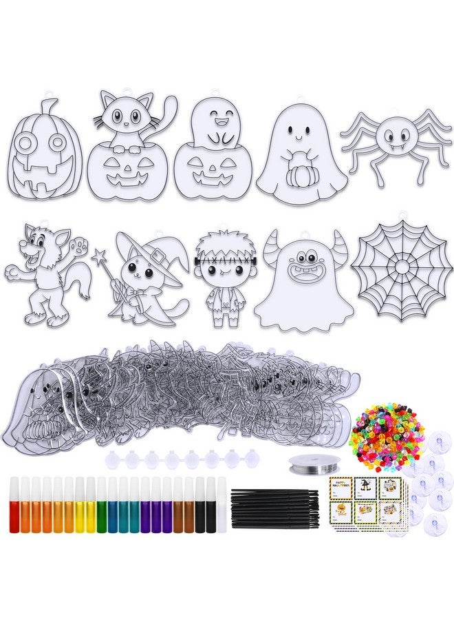 Winlyn 30 Sets Halloween Suncatchers Ornaments Decorations DIY Window Paint Art Suncatchers Halloween Craft Kits Jack-O'-Lantern Ghost Spider Sun Catchers for Kids Classroom Activities Art Project - Image 3