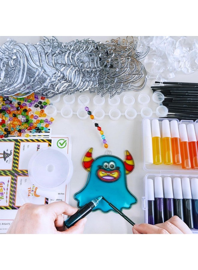Winlyn 30 Sets Halloween Suncatchers Ornaments Decorations DIY Window Paint Art Suncatchers Halloween Craft Kits Jack-O'-Lantern Ghost Spider Sun Catchers for Kids Classroom Activities Art Project - Image 2