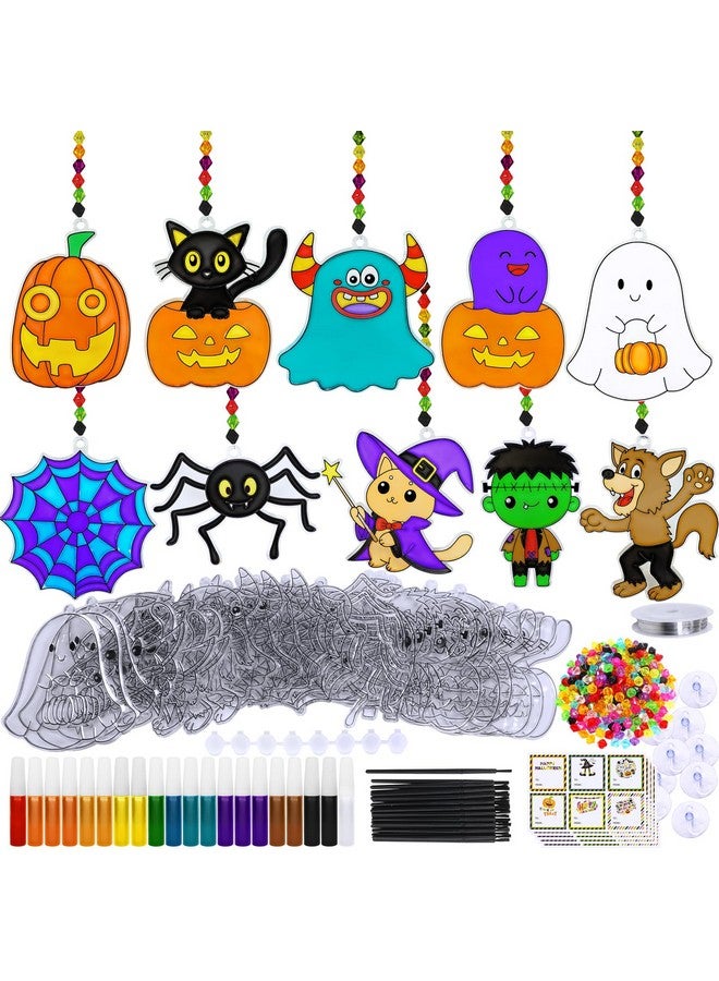 Winlyn 30 Sets Halloween Suncatchers Ornaments Decorations DIY Window Paint Art Suncatchers Halloween Craft Kits Jack-O'-Lantern Ghost Spider Sun Catchers for Kids Classroom Activities Art Project - Image 1