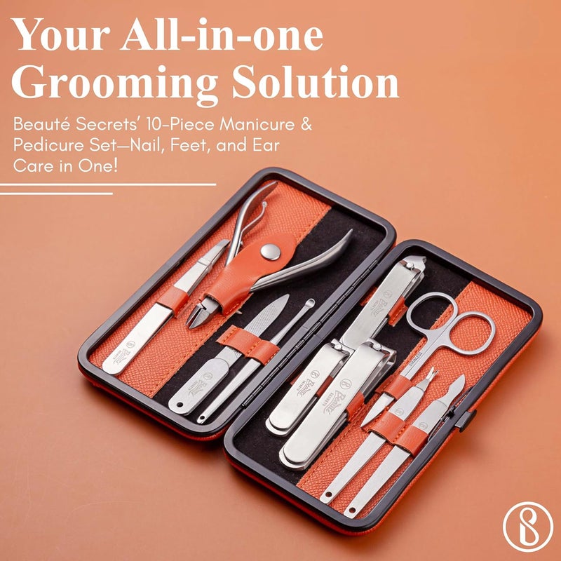 Beauté Secrets Beaut Secrets Premium Manicure Pedicure Kit 10Piece Nail Cutter Set with Nail Clippers Cuticle Trimmer Nail Filer Tweezers Beauty Scissors Grooming Tools Perfect Manicure Kit for Women Men - Image 2