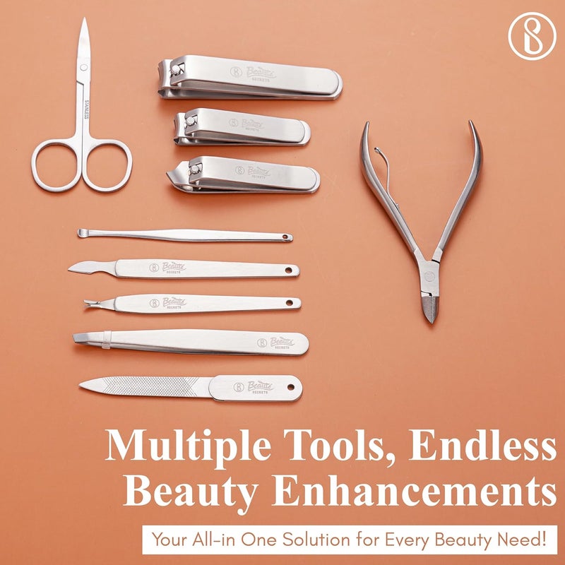 Beauté Secrets Beaut Secrets Premium Manicure Pedicure Kit 10Piece Nail Cutter Set with Nail Clippers Cuticle Trimmer Nail Filer Tweezers Beauty Scissors Grooming Tools Perfect Manicure Kit for Women Men - Image 3