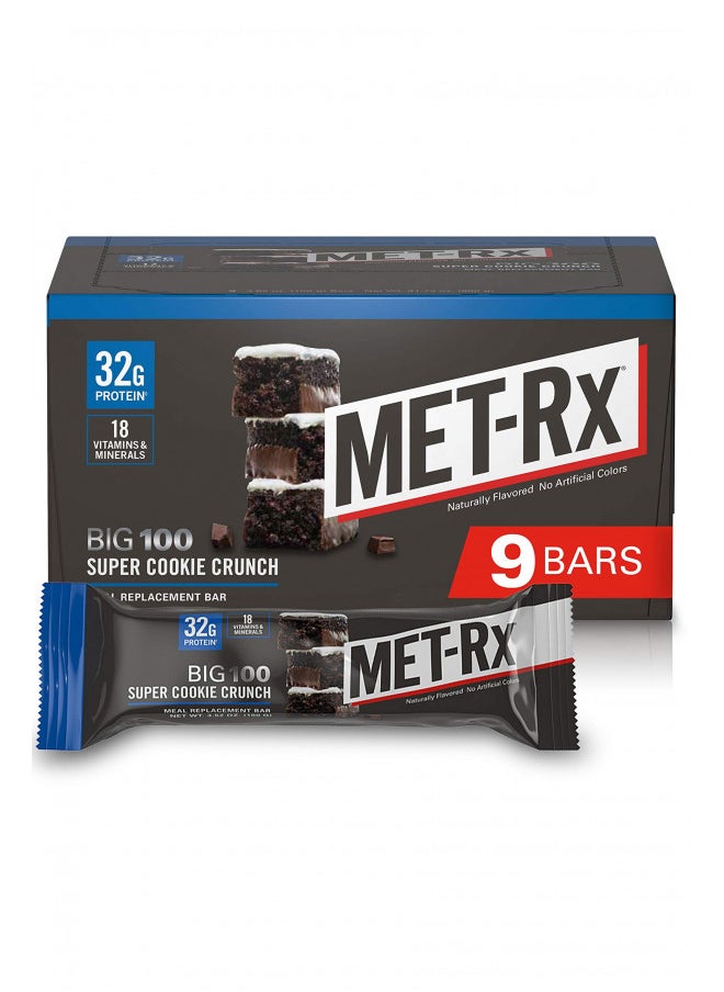 MET-Rx - MET-Rx Big 100 Protein Bar, Meal Replacement Bar, 32G Protein, Super Cookie Crunch, 3.52 Oz (Pack of 9) - Image 1