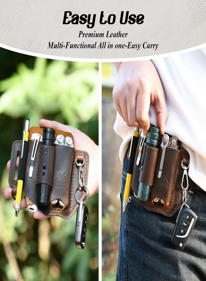 FI FLYHOMES FLYHOMES Premium Full-Grain Genuine Cowhide Leather Multitool Sheath | Handmade Stitched Belt Organizer for Leatherman, Flashlight, Pen & EDC Tools | Multi-Tool Holster Pouch with Keychain Clip - Image 5