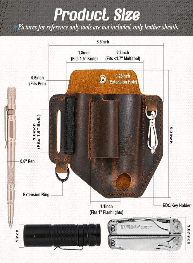 FI FLYHOMES FLYHOMES Premium Full-Grain Genuine Cowhide Leather Multitool Sheath | Handmade Stitched Belt Organizer for Leatherman, Flashlight, Pen & EDC Tools | Multi-Tool Holster Pouch with Keychain Clip - Image 3
