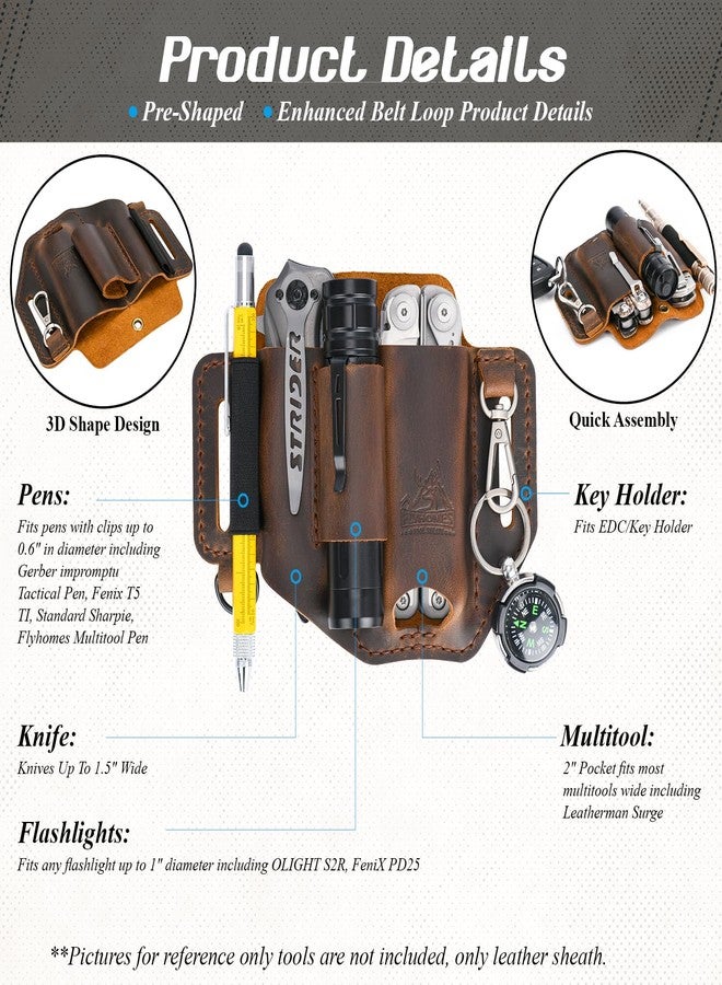 FI FLYHOMES FLYHOMES Premium Full-Grain Genuine Cowhide Leather Multitool Sheath | Handmade Stitched Belt Organizer for Leatherman, Flashlight, Pen & EDC Tools | Multi-Tool Holster Pouch with Keychain Clip - Image 2