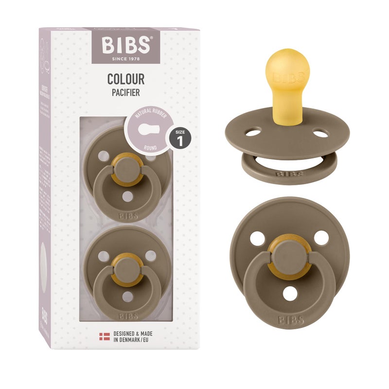 BIBS Pacifiers Colour Collection | Natural Rubber Baby Pacifier | Set of 2 BPA-Free Soothers | Made in Denmark | 6+ Months (Pack of 2) | Dark Oak - Image 1