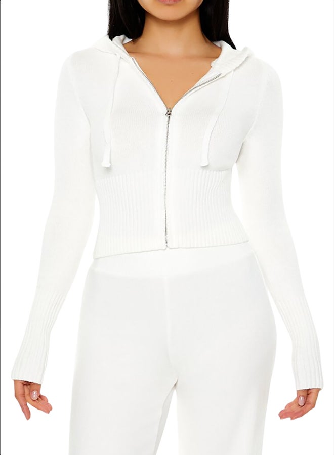 FOREVER 21 Hooded Cropped Zip-Up Sweater - Image 1