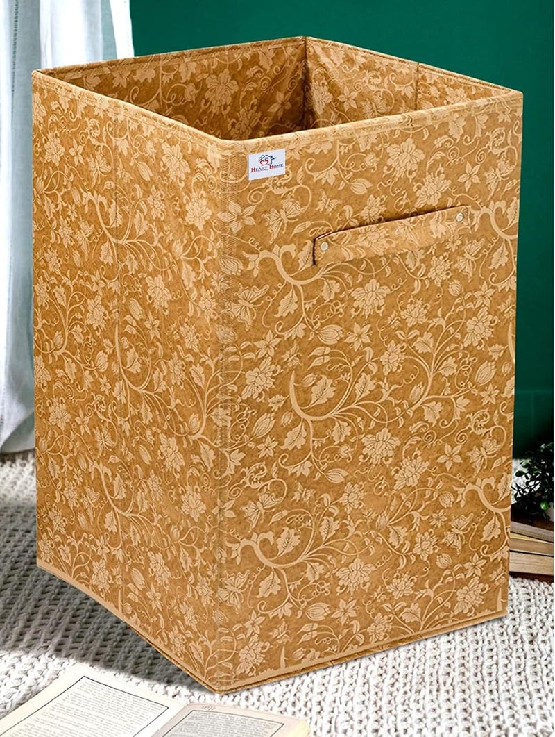 Kuber Industries Heart Home Metallic Flower Printed Non-Woven Foldable Large Laundry basket/Hamper With Handles (Brown)-HS43HEARTH25856 - Image 2