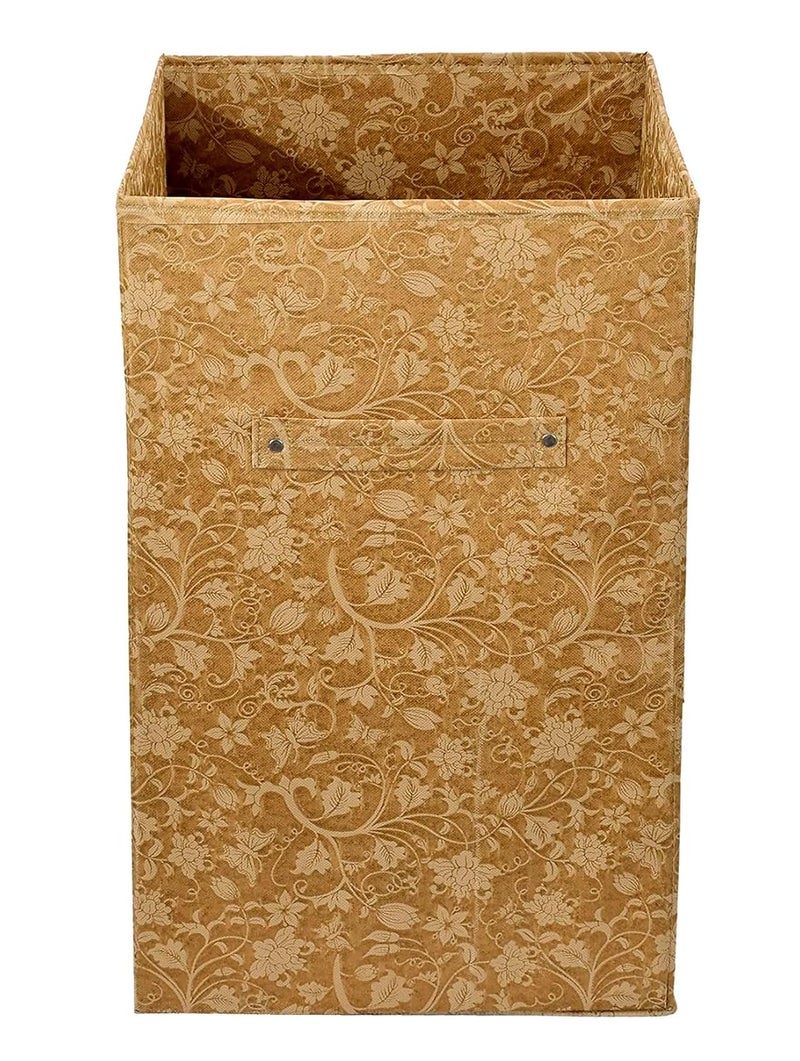 Kuber Industries Heart Home Metallic Flower Printed Non-Woven Foldable Large Laundry basket/Hamper With Handles (Brown)-HS43HEARTH25856 - Image 3