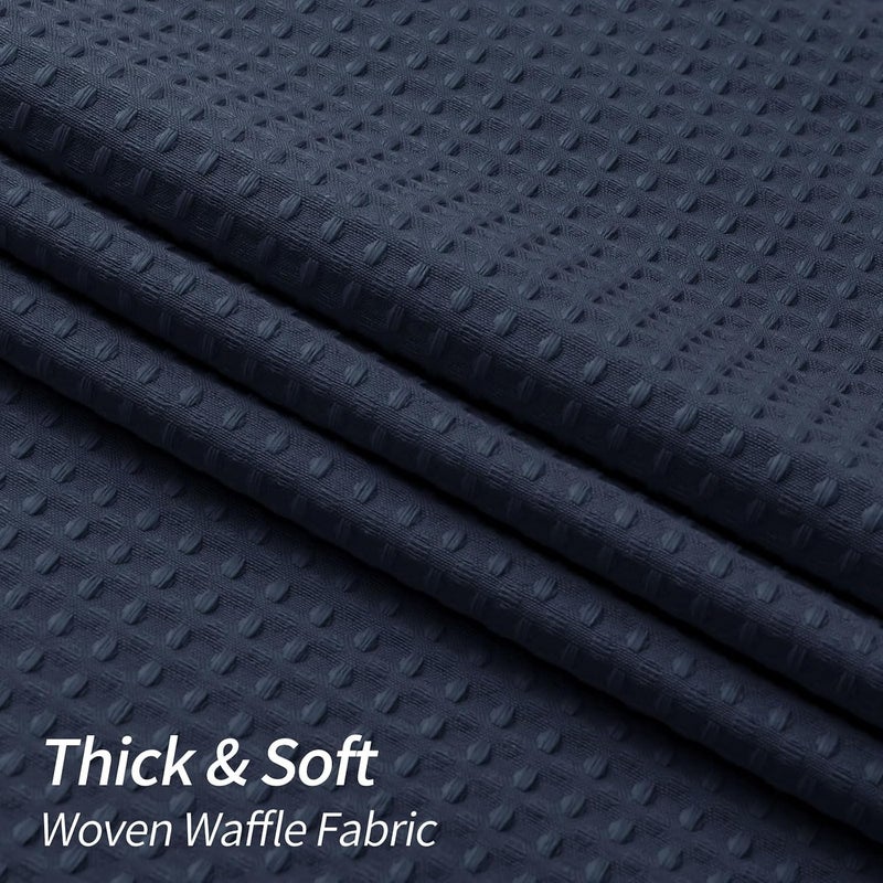 MitoVilla Navy Blue Modern Waffle Shower Curtain, Dark Blue Fabric Shower Curtains for Neutral Hotel Bathroom Decor, Heavy Waffle Weave Weighted Cloth Shower Curtain, 72 x 72 - Image 3