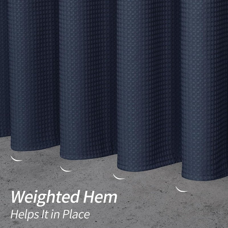 MitoVilla Navy Blue Modern Waffle Shower Curtain, Dark Blue Fabric Shower Curtains for Neutral Hotel Bathroom Decor, Heavy Waffle Weave Weighted Cloth Shower Curtain, 72 x 72 - Image 4
