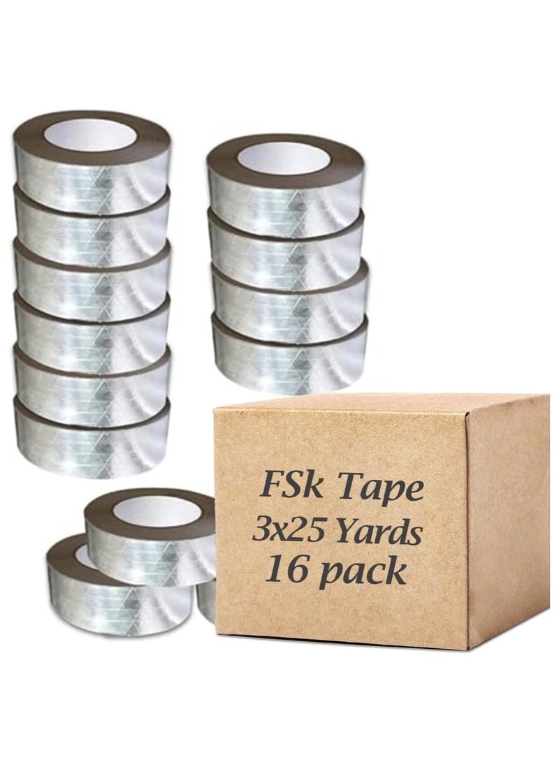 MARKQ FSK Tape [16 Rolls] Aluminum Foil Scrim Kraft [3" x 25 yards] Insulation Jacketing Tape for Insulating, HVAC Repair, Sealing Ducts, Pipework, Window Sill Gap, Roof Leak  - Image 1