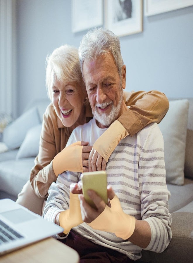 قفازات Chicingyou الواقية لكبار السن، 3 أزواج، رقيقة البشرة، بدون أصابع، تحمي من الكدمات والخدوش، للرجال والنساء (مقاس متوسط، لون البشرة). - Image 4