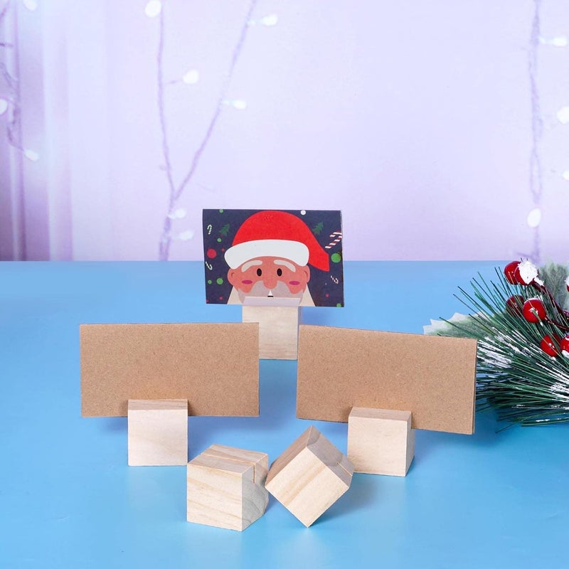 mifengda 20 Pieces Wood Place Card Holders Table Number Stands Small Sign Display Rustic Wooden Card Holder with Brown Paper Cards for Wedding Reception Table Party Decoration - Image 3