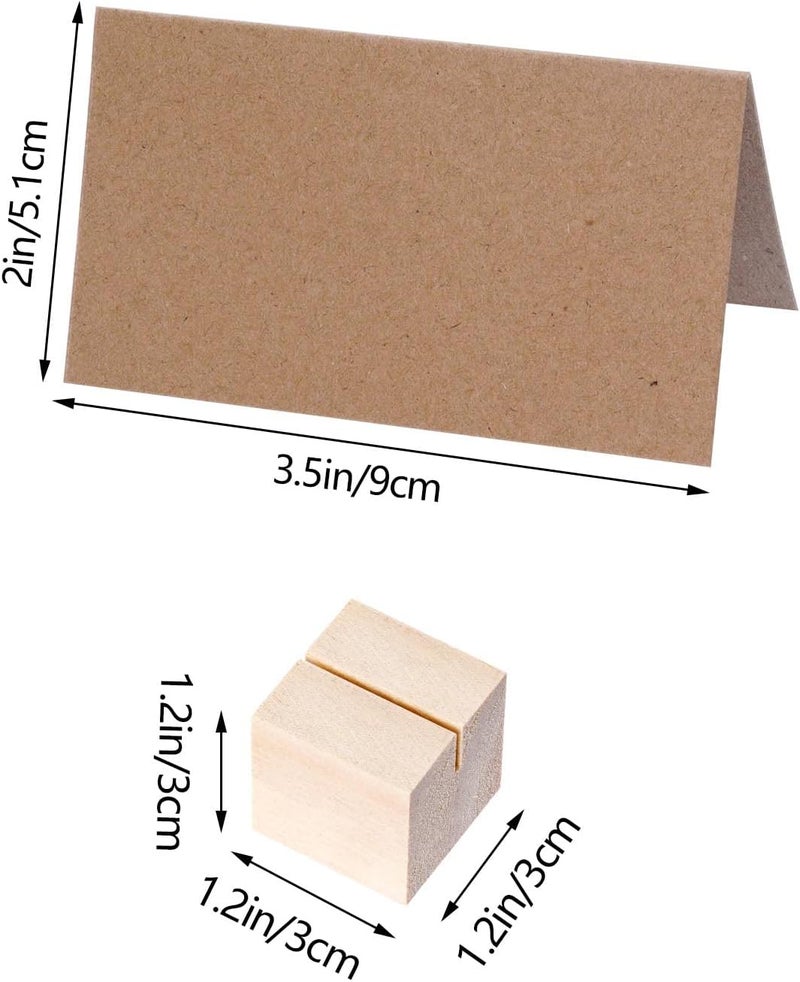 mifengda 20 Pieces Wood Place Card Holders Table Number Stands Small Sign Display Rustic Wooden Card Holder with Brown Paper Cards for Wedding Reception Table Party Decoration - Image 2