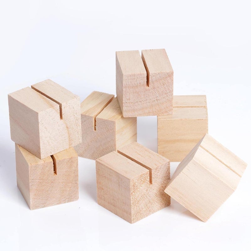 mifengda 20 Pieces Wood Place Card Holders Table Number Stands Small Sign Display Rustic Wooden Card Holder with Brown Paper Cards for Wedding Reception Table Party Decoration - Image 5