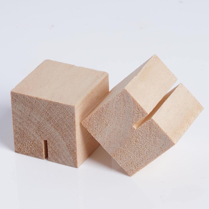 mifengda 20 Pieces Wood Place Card Holders Table Number Stands Small Sign Display Rustic Wooden Card Holder with Brown Paper Cards for Wedding Reception Table Party Decoration - Image 4