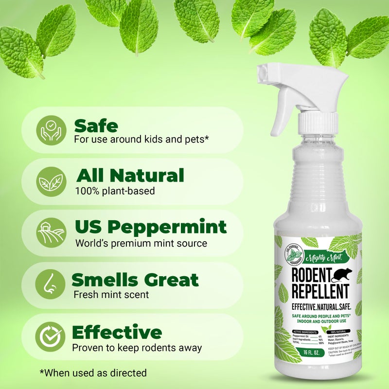 Mighty Mint Peppermint Oil Rodent Repellent Spray â€“ Natural Indoor & Outdoor Control for Mice and Rats â€“ Plant-Based, Extra-Strong Formula - 16 oz - Image 3