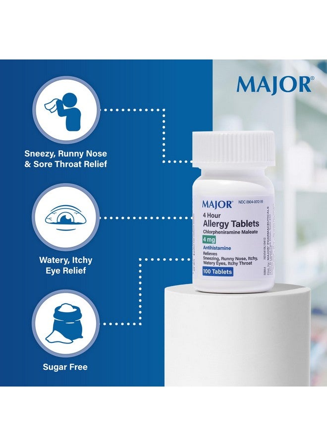 MAJOR Chlorpheniramine 4 Mg Tabs - Chlorpheniramine Maleate 4-Hour Allergy Tablets - Antihistamine for Sneezing, Itchy and Watery Eyes, Itchy Throat, Runny Nose - 100 Count per Bottle (1 Pack) - Image 3