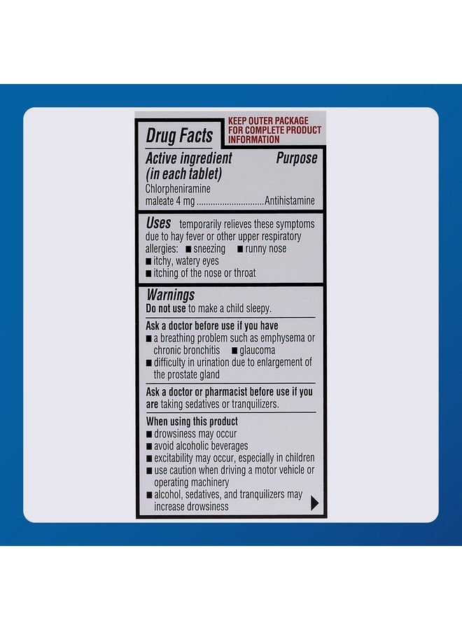 MAJOR Chlorpheniramine 4 Mg Tabs - Chlorpheniramine Maleate 4-Hour Allergy Tablets - Antihistamine for Sneezing, Itchy and Watery Eyes, Itchy Throat, Runny Nose - 100 Count per Bottle (1 Pack) - Image 4