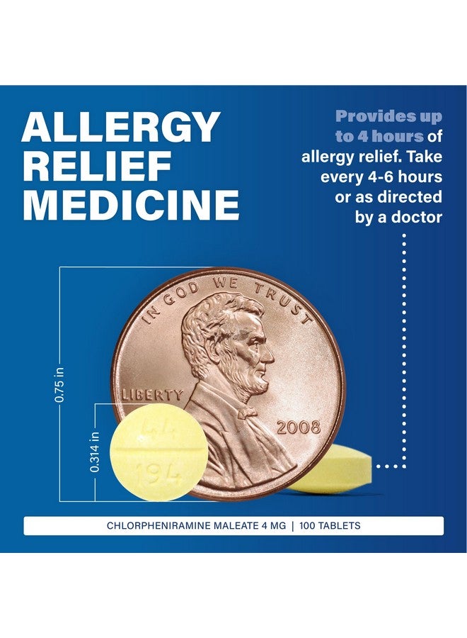 MAJOR Chlorpheniramine 4 Mg Tabs - Chlorpheniramine Maleate 4-Hour Allergy Tablets - Antihistamine for Sneezing, Itchy and Watery Eyes, Itchy Throat, Runny Nose - 100 Count per Bottle (1 Pack) - Image 2