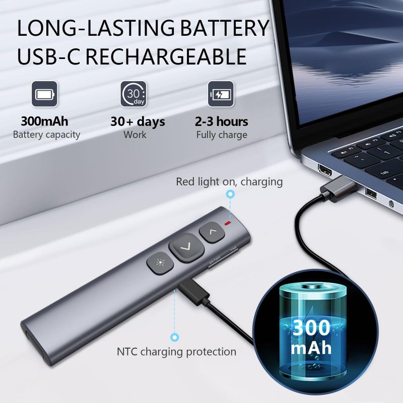 Norwii N95 Presentation Clicker, PowerPoint Clicker for Presentation Remote, Rechargeable Wireless Presenter Pointer, Slide Advancer for PC/Laptop/e-Book in Classroom, Auditorium, Church (Green,USB-A) - Image 4