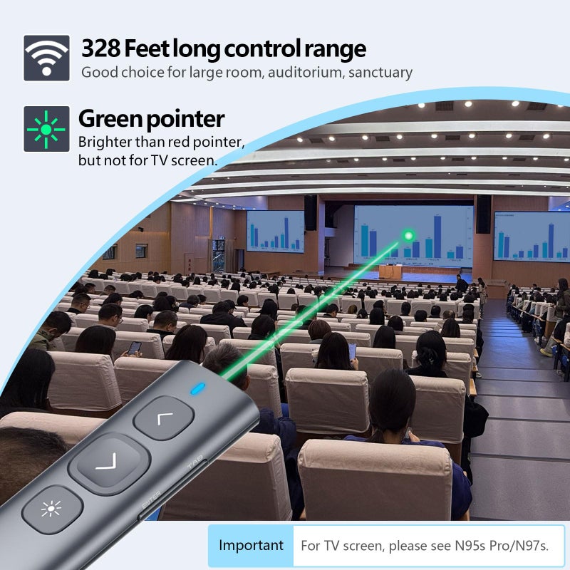 Norwii N95 Presentation Clicker, PowerPoint Clicker for Presentation Remote, Rechargeable Wireless Presenter Pointer, Slide Advancer for PC/Laptop/e-Book in Classroom, Auditorium, Church (Green,USB-A) - Image 3