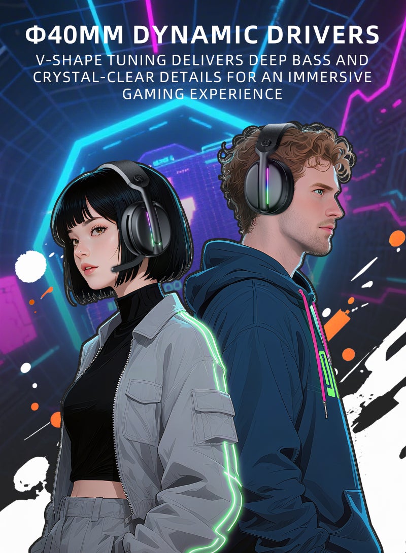 DuneVoyager T2 Wireless Gaming Headset, 2.4GHz USB Gaming Headphones with Bluetooth 5.4, 230g ultra-lightweight, 1000mAh Battery, ENC Noise Canceling Mic, RGB Light, Wireless Headset for PC PS5 PS4 Mac Switch - Image 2