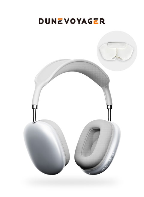 Bluetooth 5.3 Wireless Headset Over-Ear Headphone,With 3.5mm Wired Connection,4 Mic,Call Noise Reduction,Adjustable headband, Hifi Bass,Wearing Detection Earphone With Protective Leather Case Silver