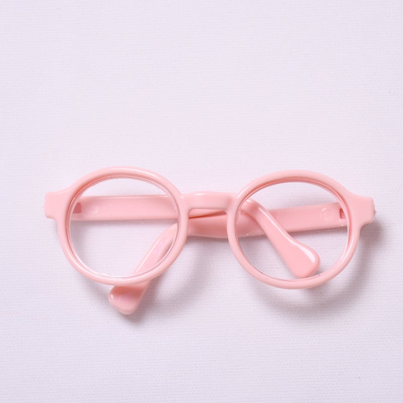 17cm Labubu Charm Macaron Hat Keychain Doll Accessory Pink-framed glasses (only baby clothes sold, doll not included)