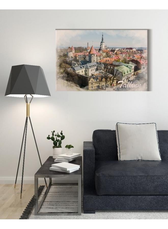 Home Gallery Canvas Wall Art, Abstract Framed Portrait of Old Town in summer, Estonia - Image 2