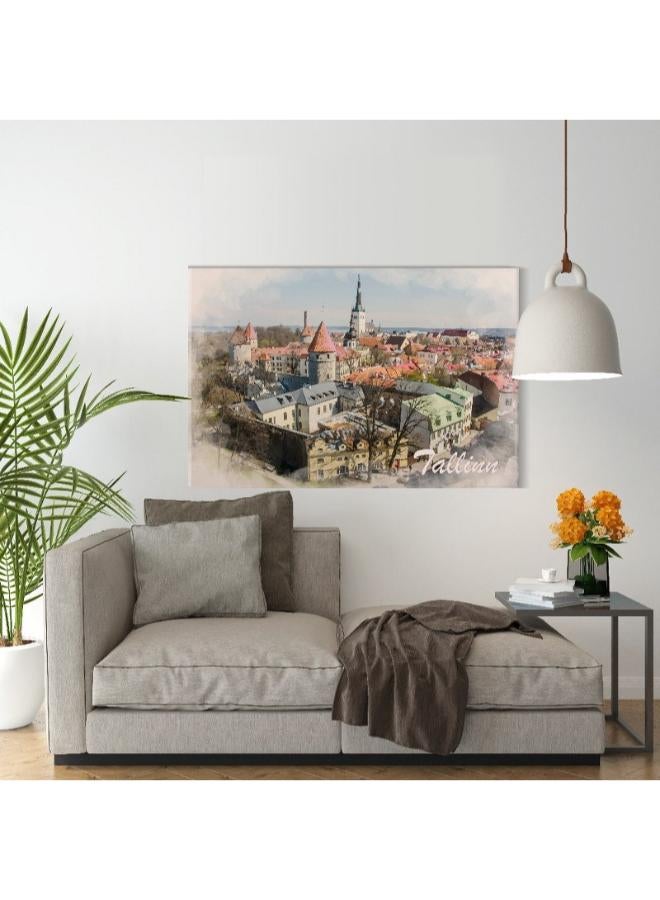 Home Gallery Canvas Wall Art, Abstract Framed Portrait of Old Town in summer, Estonia - Image 3