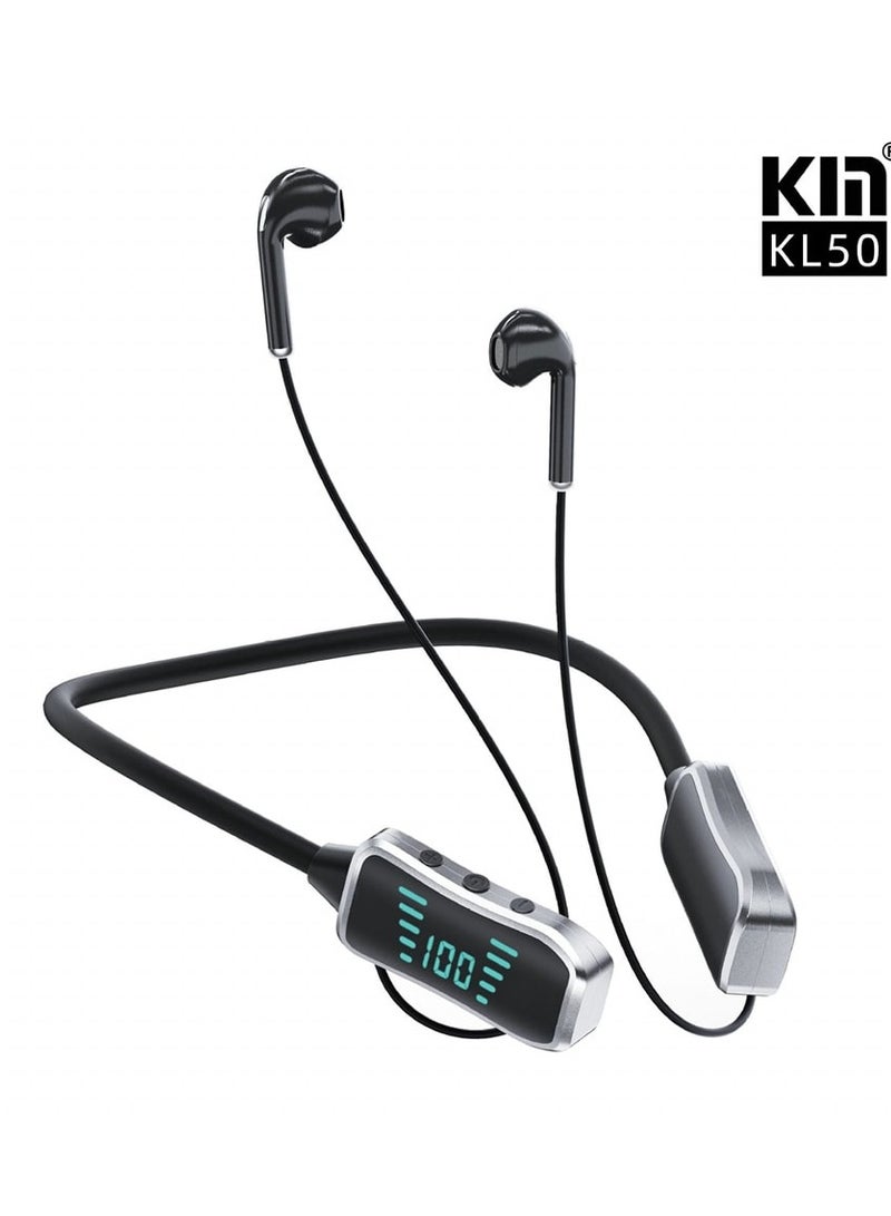 KIN KL50 Bluetooth Neckband Earphones 48H Playtime With LED Display TF Card Slot Multi Functional Button Control Green - Image 1