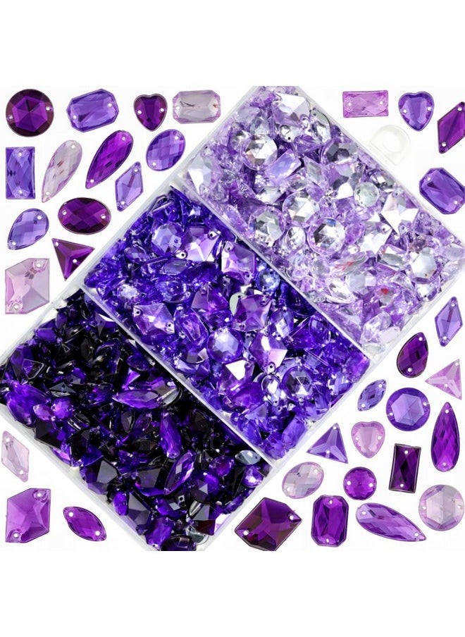Umillars - 960 Pieces Gradient 3 Colors Sew On Rhinestones Kit Flatback Mixed Shape Acrylic Sewing Crystal Rhinestones Gems For Crafts Diy Clothes Shoes Dress Jewelry Making (Purple Series) - Image 1