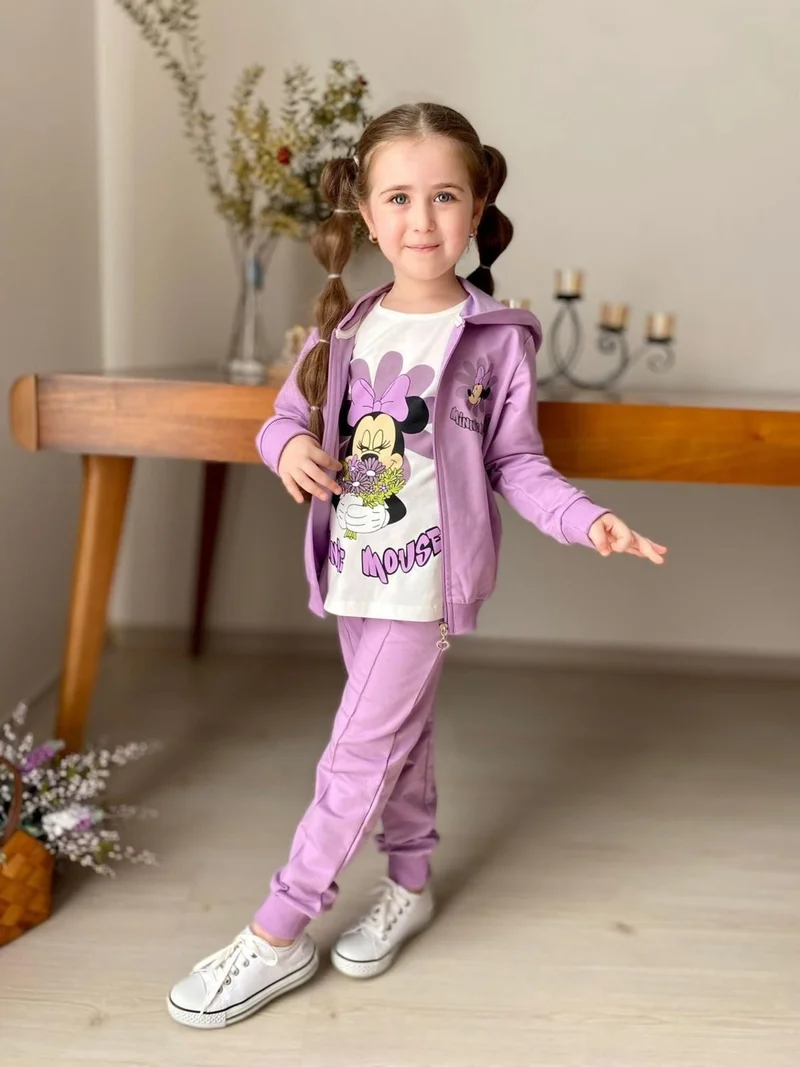Miniğimin Cicileri My Little Ones Cicileri Mnn Cardigan 3 Piece Girls Set - Lilac