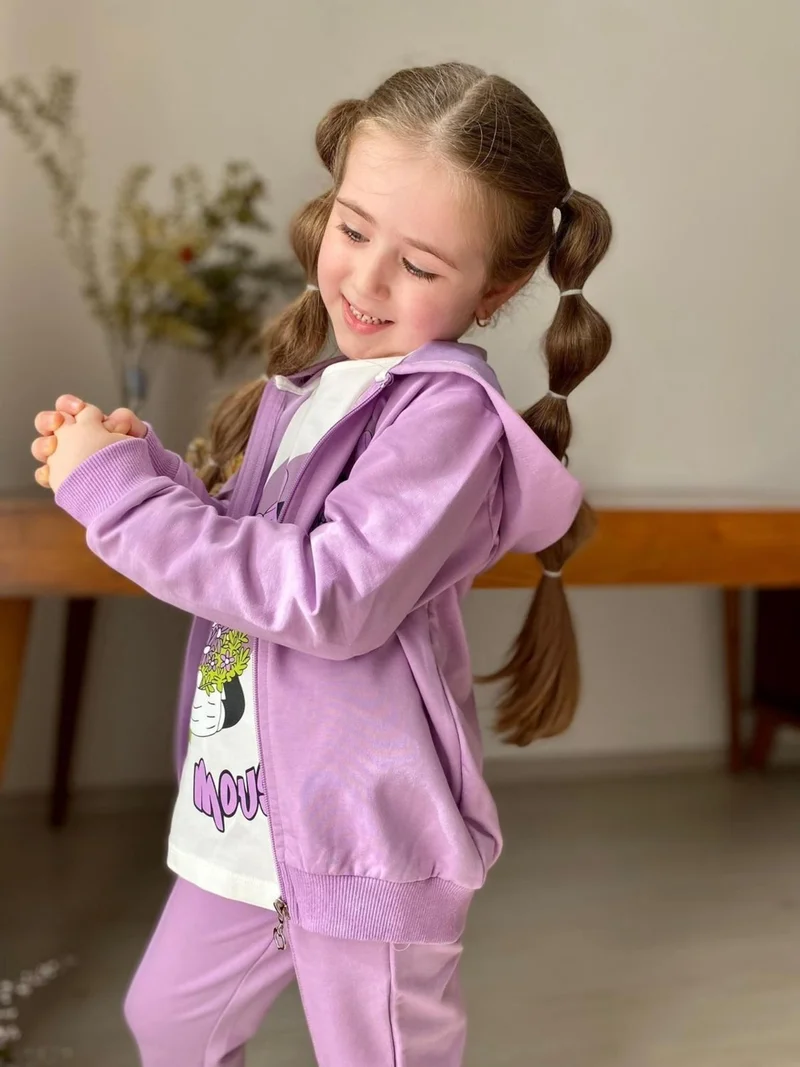 Miniğimin Cicileri My Little Ones Cicileri Mnn Cardigan 3 Piece Girls Set - Lilac