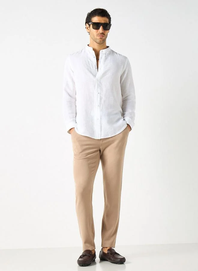 Iconic Iconic Solid Shirt with Mandarin Collar and Long Sleeves