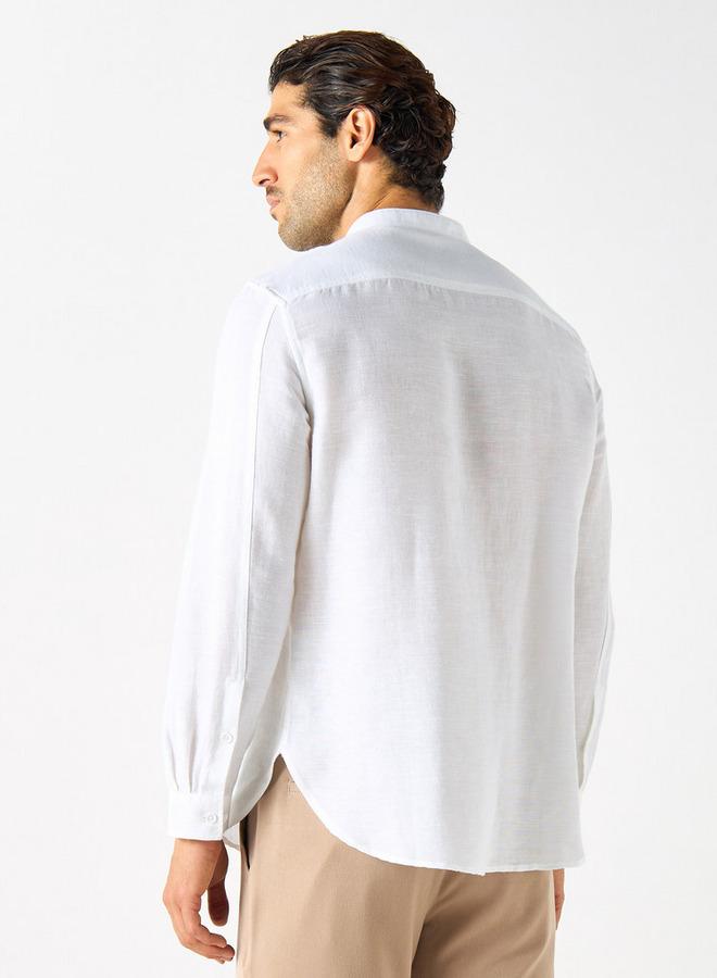 ايكونيك قميص سادة بياقة ماندارين وأكمام طويلة من آيكونيك - Image 3