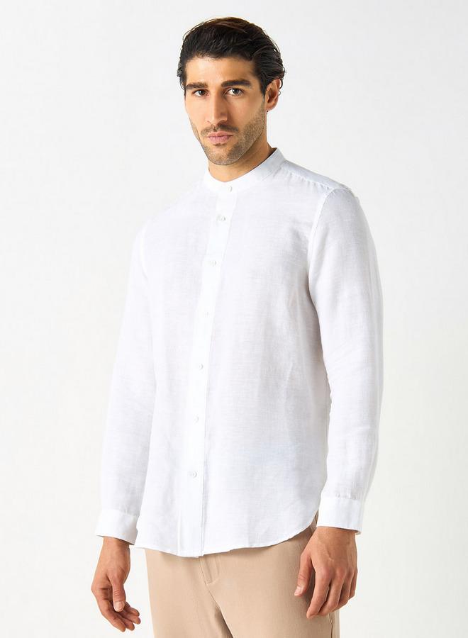 ايكونيك قميص سادة بياقة ماندارين وأكمام طويلة من آيكونيك - Image 1