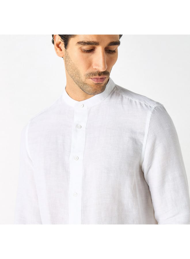 ايكونيك قميص سادة بياقة ماندارين وأكمام طويلة من آيكونيك - Image 4