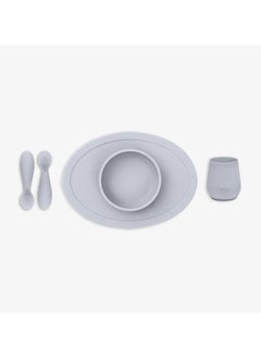 ezpz Ezpz Tiny Collection Set Sage 100% Silicone Cup, Spoon & Bowl With Built In Placemat For First Foods, Baby Led Weaning, Purees Designed By A Pediatric Feeding Specialist 6 Months above, Green (Pewter)  - Image 2