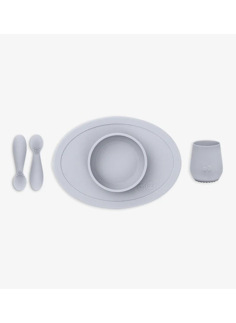 Ezpz Tiny Collection Set Sage 100% Silicone Cup, Spoon & Bowl With Built In Placemat For First Foods, Baby Led Weaning, Purees Designed By A Pediatric Feeding Specialist 6 Months above, Green (Pewter) - Image 1