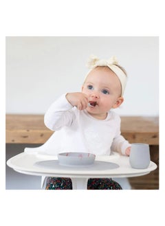 ezpz Ezpz Tiny Collection Set Sage 100% Silicone Cup, Spoon & Bowl With Built In Placemat For First Foods, Baby Led Weaning, Purees Designed By A Pediatric Feeding Specialist 6 Months above, Green (Pewter)  - Image 4