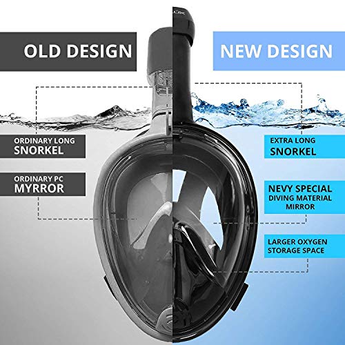 Verana Full Face |Snorkel Mask for Adults | Kids Upgraded Breathing System 180° Panoramic View Anti-Fog Anti-Leak Diving Masks for Youth Men | Women (Black-L/XL) - Image 4