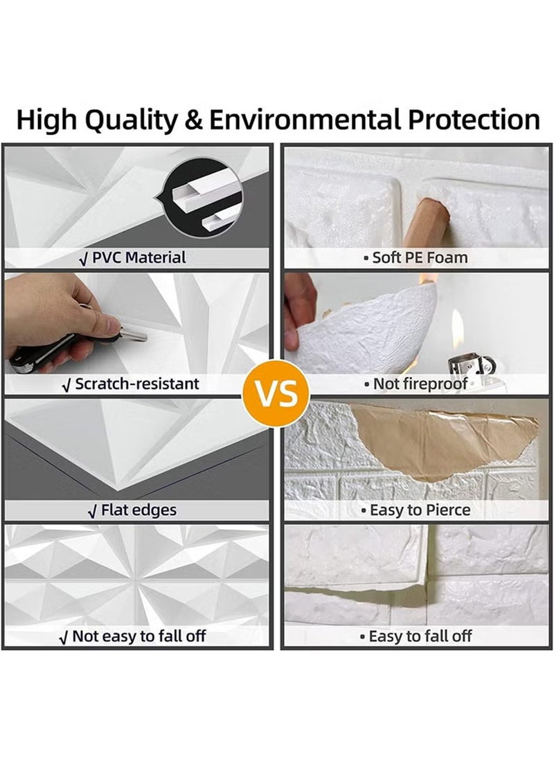 EzzySo - 12 Pcs 3D Wall Panel 3D Texture PVC Wallpaper Diamond Design Decorative Wall Cover For Living Room Lobby Bedroom Office Each 30x30cm - Image 1