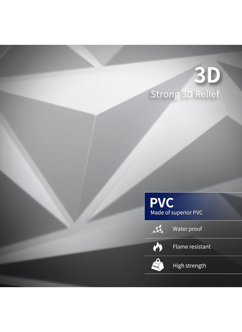 EzzySo - 12 Pcs 3D Wall Panel 3D Texture PVC Wallpaper Diamond Design Decorative Wall Cover For Living Room Lobby Bedroom Office Each 30x30cm - Image 1