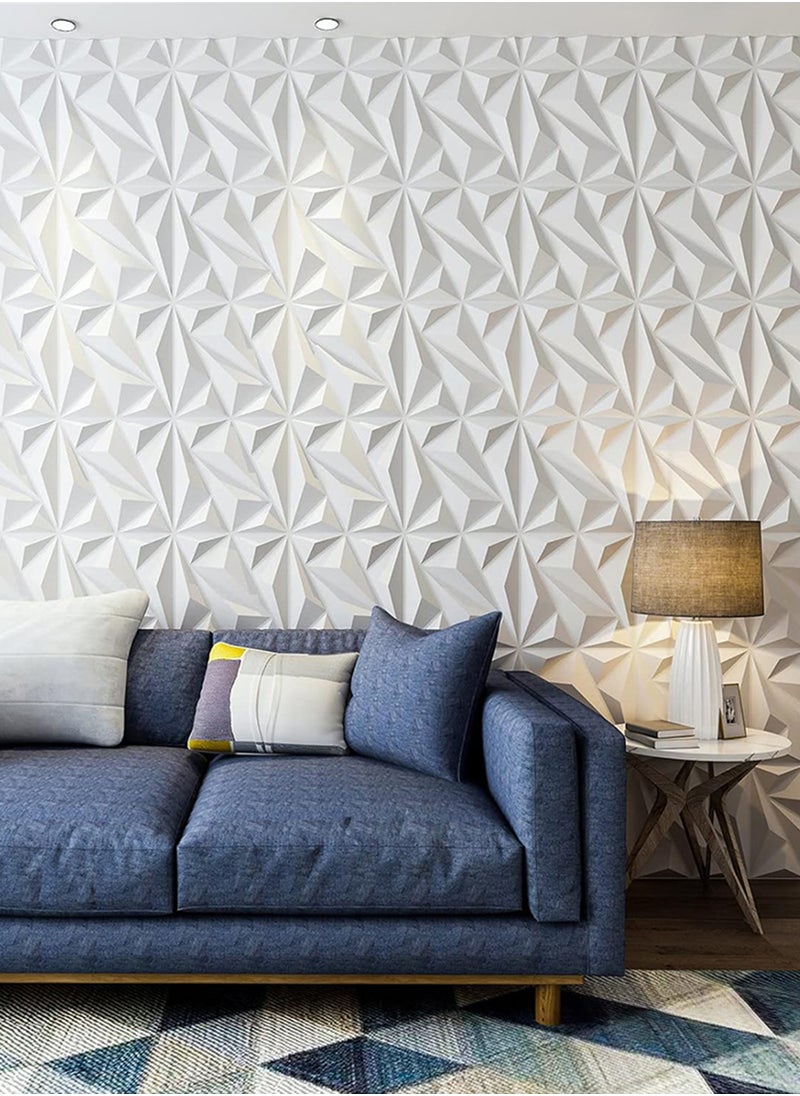 EzzySo - 12 Pcs 3D Wall Panel 3D Texture PVC Wallpaper Diamond Design Decorative Wall Cover For Living Room Lobby Bedroom Office Each 30x30cm - Image 1
