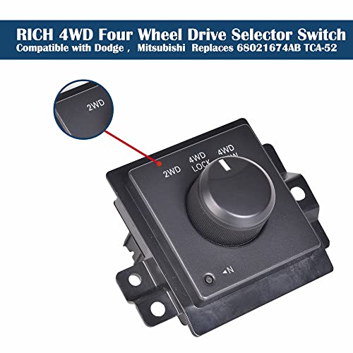 RICH AUTO Rich 4x4 Switch 4WD Four Wheel Drive Selector Switch Compatible with Dodge Dakota/Ram1500 2500 3500 Pickup/Ram 4500 5500, Mitsu-bishi Raider - Replaces 68021674AB TCA-52 - Image 4
